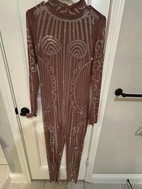 Embellished Mauve Rhinestone Jumpsuit